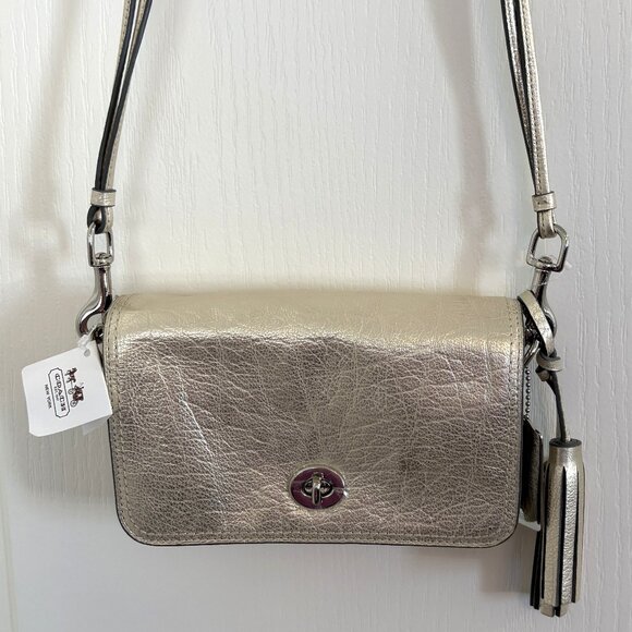 Coach Legacy Metallic Leather Penny Shoulder Bag Purse Crossbody 19908 Champagne - Picture 1 of 11